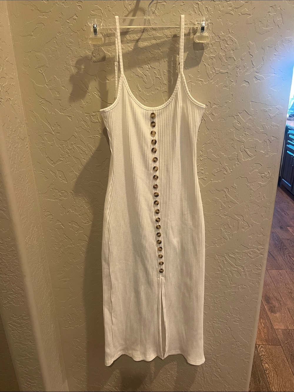 Vici White Ribbed Button-Front Midi Slip Dress